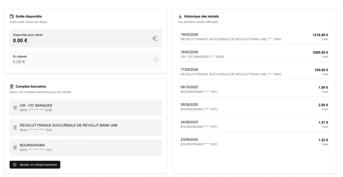 Collectez les fonds et effectuez des virements directement chez vos prestataires